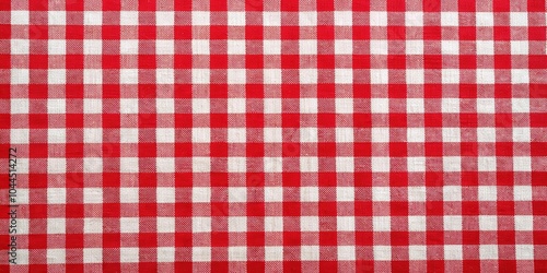 Checkered red and white tablecloth with retro plaid texture, perfect for background photo