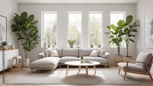 A bright, minimalist Scandinavian living room with natural light highlighting its clean, airy design.