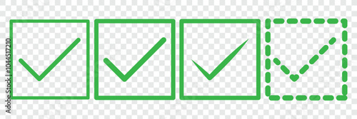 Check box icon with correct tick mark. Approved, accept check mark icon set. Right or correct buttons and yes checkmark icon, Vector illustration.