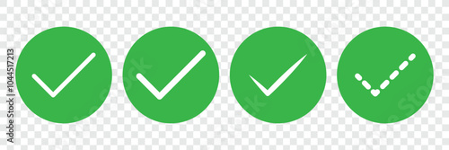 Vector check mark icons. Green check box icon set. Check box icon with right or yes checkmark. 