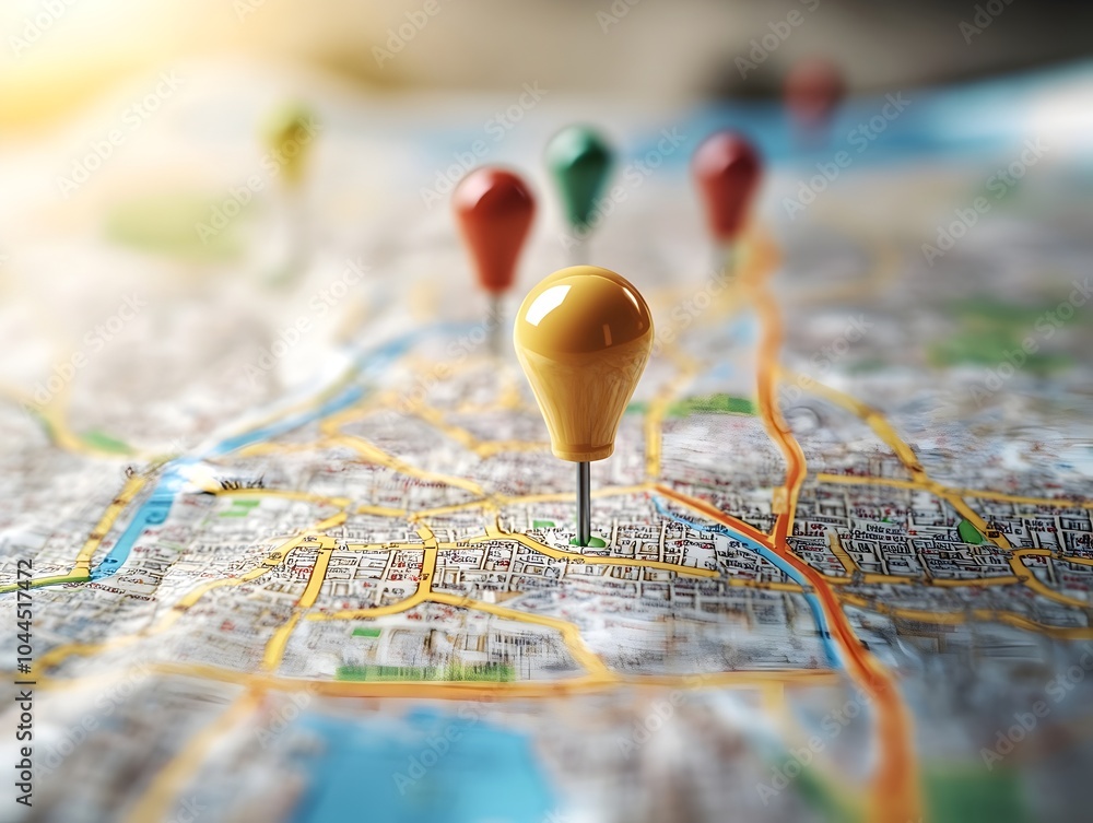 Digital GPS Location on Map with Pin Marking Route Path Concept Digital GPS Location on Map with Pin Marking Route Path Concept