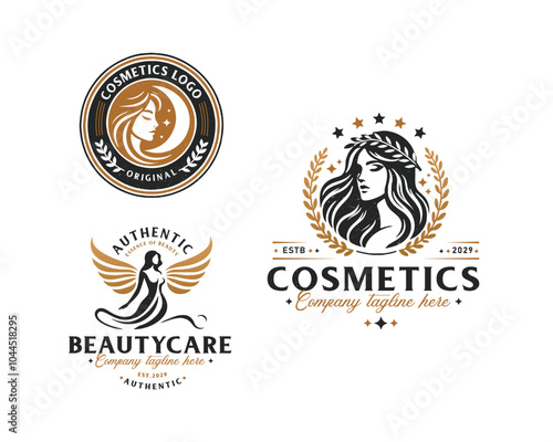 Set bundle elegant beauty cosmetic goddess woman salon logo design for business company