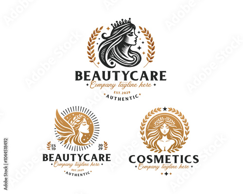 Set bundle elegant beauty cosmetic goddess woman salon logo design for business company