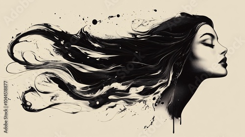 Elegant woman with long flowing hair illustration
