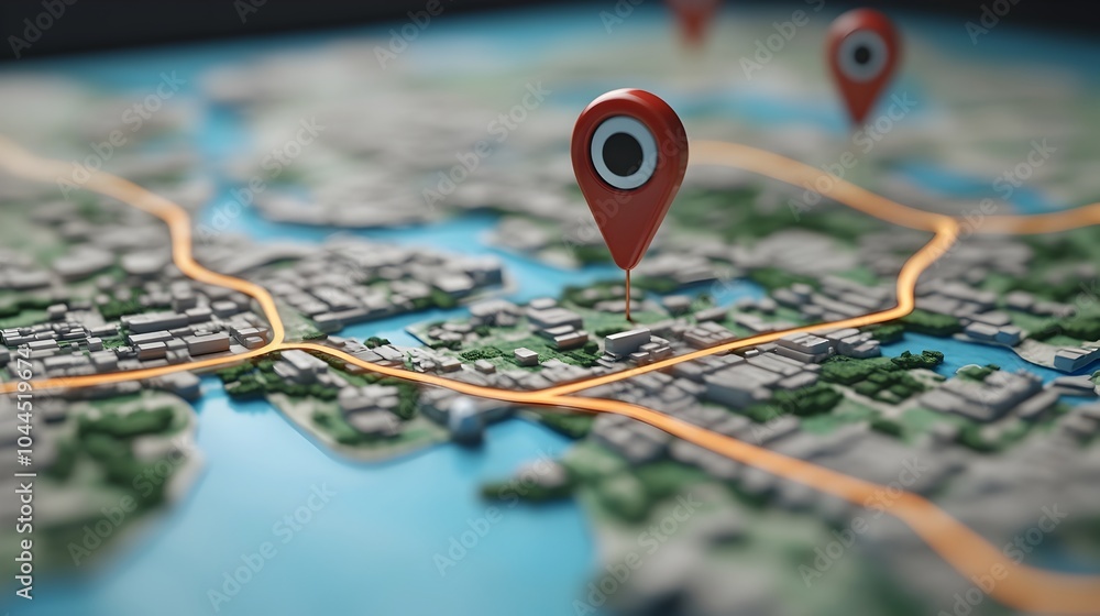 Digital GPS Location on Map with Route Path and Navigation Markers Digital GPS Location on Map with Route Path and Navigation Markers