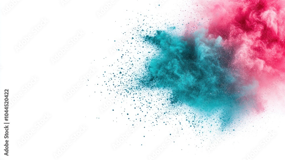 Colorful powder explosion in vibrant hues of pink and teal on a white background. Colorful powder explosion in vibrant hues of pink and teal on a white background.