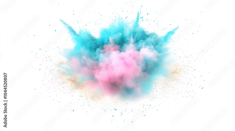 A colorful explosion of powdered pigments in blue, pink, and gold hues. A colorful explosion of powdered pigments in blue, pink, and gold hues.