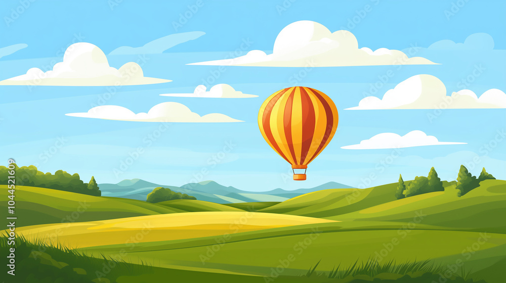 Obraz premium Hot Air Balloon Flying Over Rolling Hills