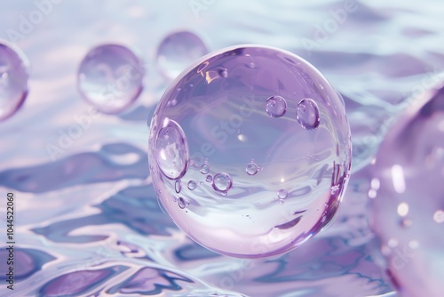 Cosmetic Essence  Liquid bubble  Molecule inside Liquid Bubble on water background  3d rendering