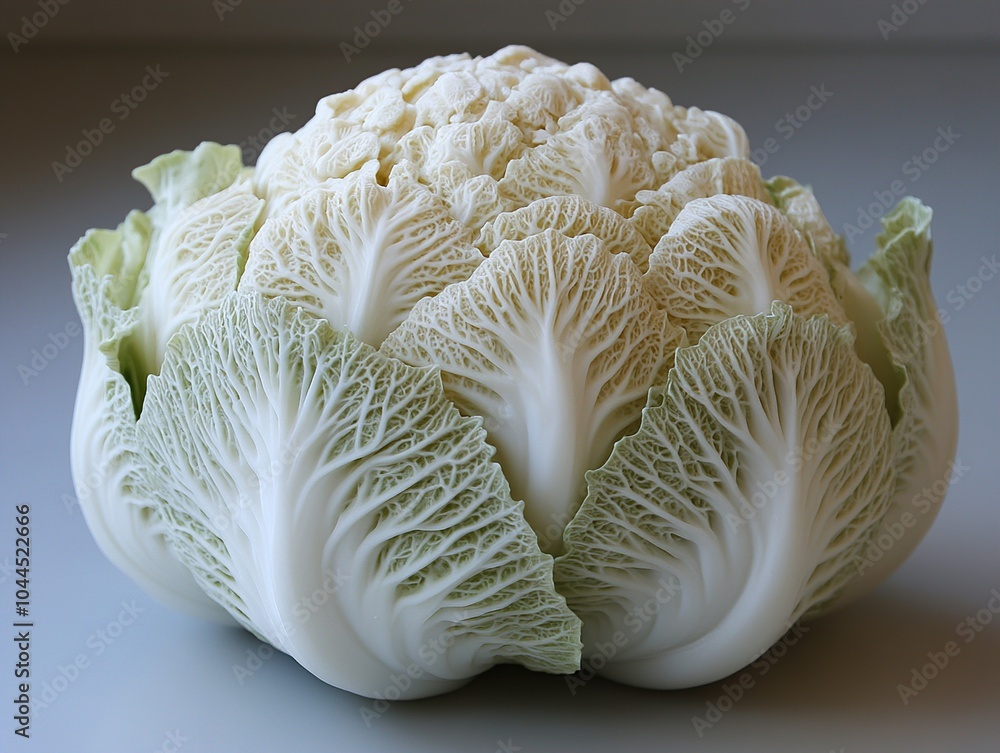 Obraz premium Close-Up of a Fresh Cabbage with Delicate Green and White Leaves