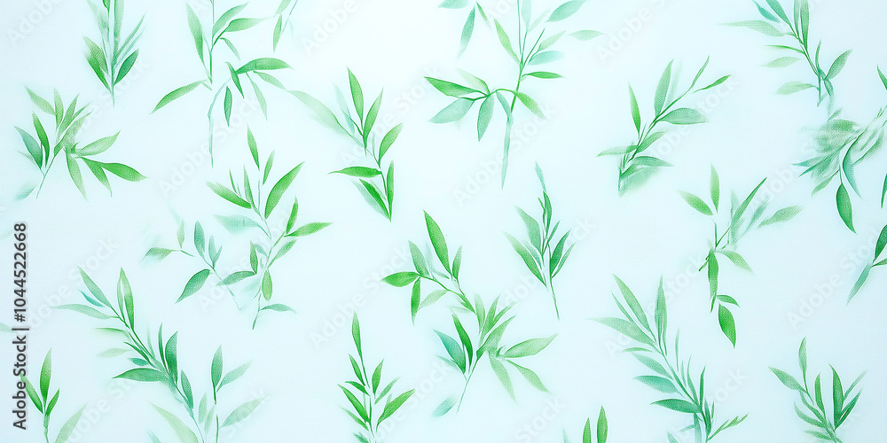 Japandi style. Abstract green leaves pattern on light background for nature-inspired design Japandi style. Abstract green leaves pattern on light background for nature-inspired design