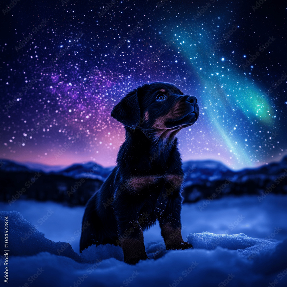 rottweiler puppy under northern lights rottweiler puppy under northern lights