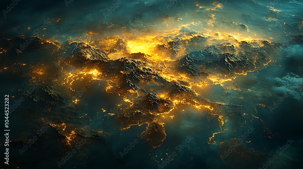 Cosmic Cityscape: A mesmerizing abstract image captures the essence of a sprawling metropolis, with city lights illuminating the clouds like a celestial tapestry.