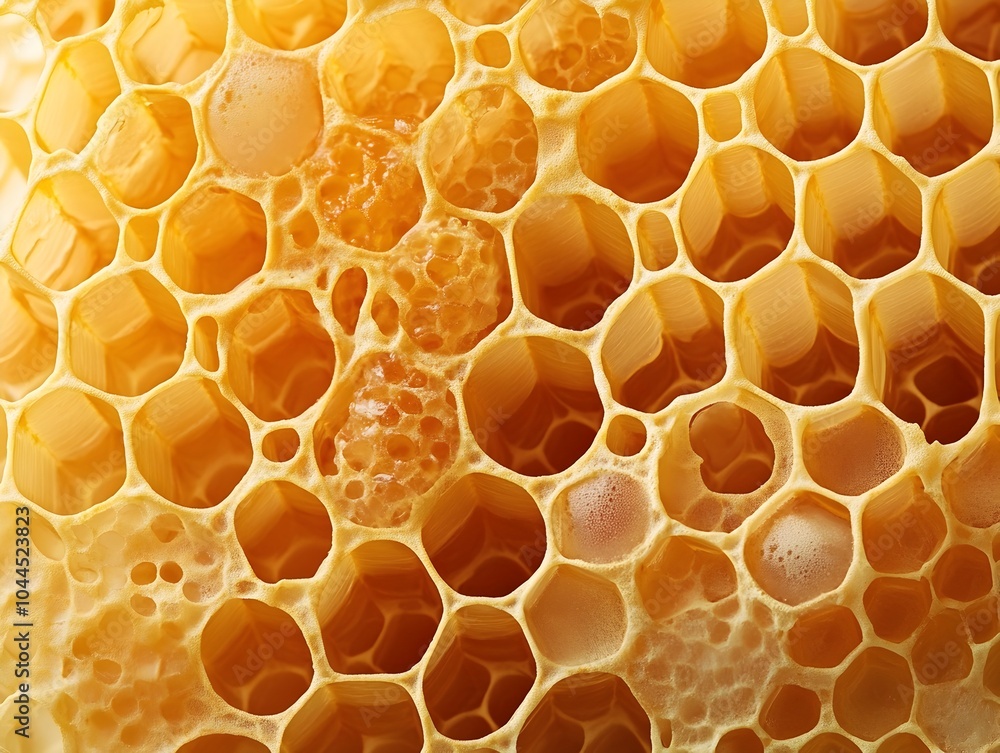Close up of Intricate Honeycomb Structure Filled with Natural Nectar Close up of Intricate Honeycomb Structure Filled with Natural Nectar