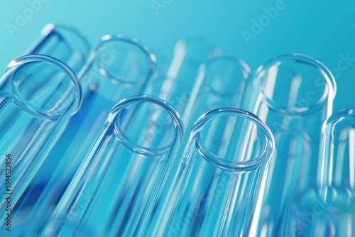 Test tubes closeup on blue background.