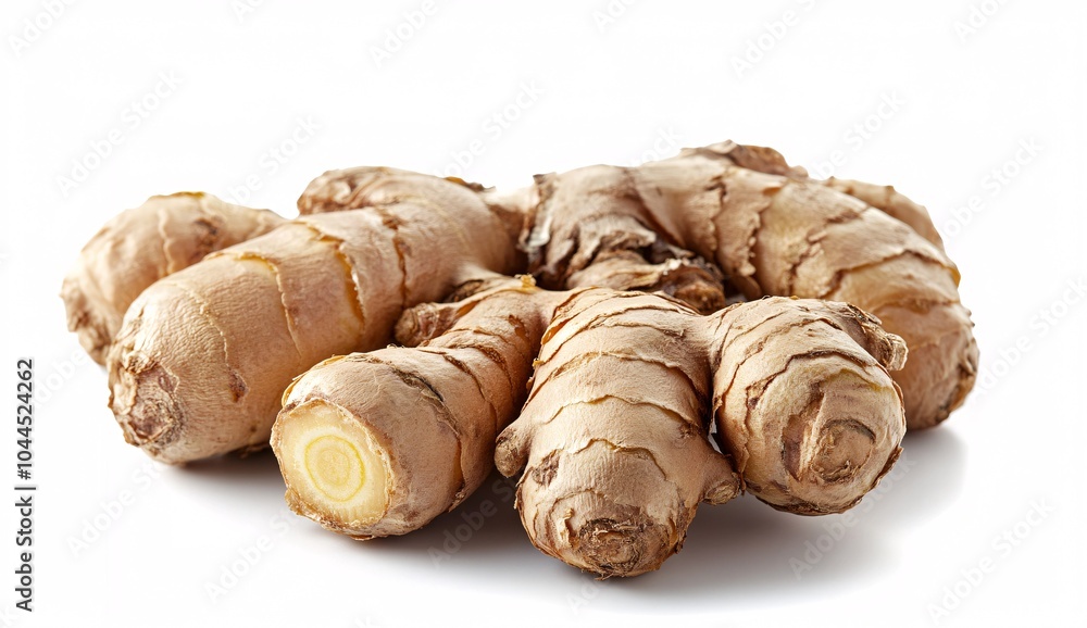 Ginger root isolated on a white background, showcasing its fresh, organic qualities as a healthy spice and cooking ingredient Ginger root isolated on a white background, showcasing its fresh, organic qualities as a healthy spice and cooking ingredient
