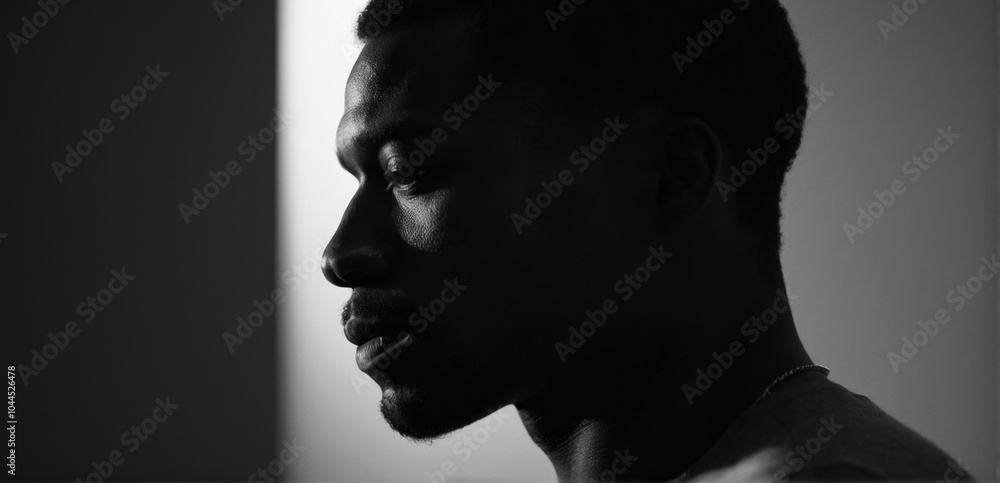 Black and white silhouette portraits of a black man in dramatic lighting, ideal for artistic and moody visuals. Black and white silhouette portraits of a black man in dramatic lighting, ideal for artistic and moody visuals.