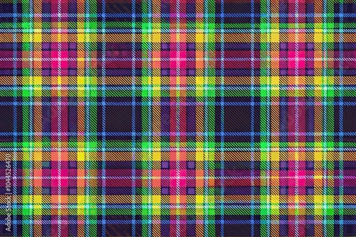 Seamless tartan plaid pattern with a modern twist featuring bold neon colors