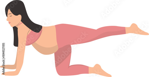 Pregnant Woman Character Yoga Pose. Healthy and Relaxing Sport. Vector Illustration