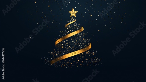Abstract Christmas tree with stars on a festive winter night for New Year celebration