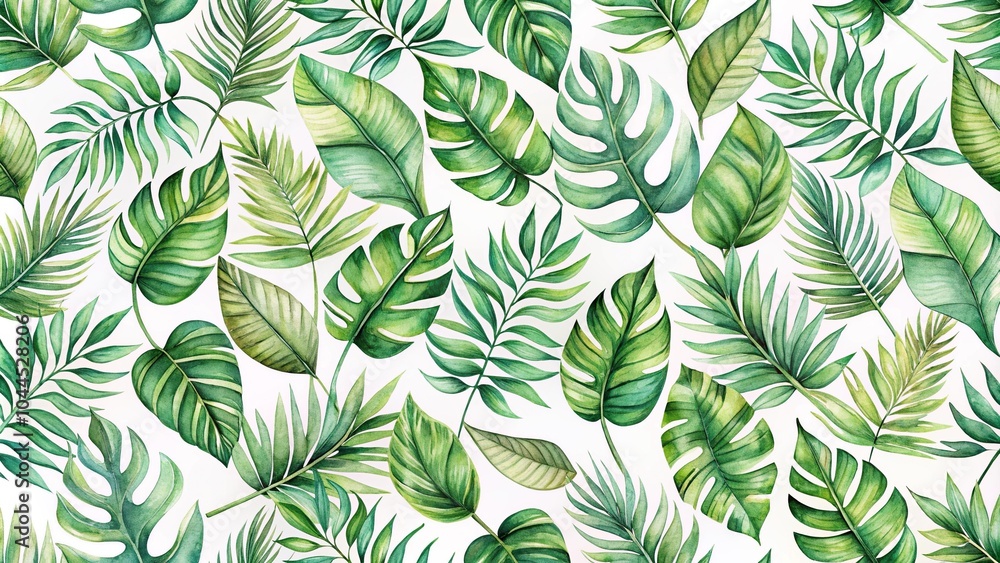 Fototapeta premium seamless watercolor pattern with tropical leaves branches