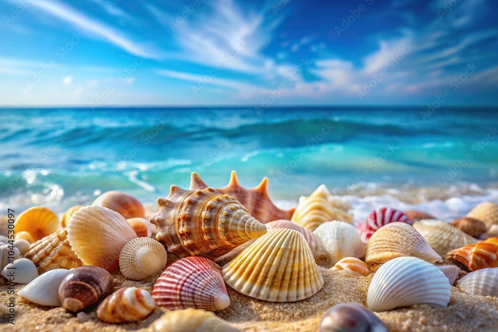 Seashells on blue sea background macro image Seashells on blue sea background macro image