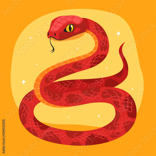Wallpaper Mural Cute red snake on a yellow background. New Year of the Snake, Lunar New Year or Chinese New Year. Animal zodiac cartoon character, mascot, symbol of the year. Illustration for greeting card. Torontodigital.ca