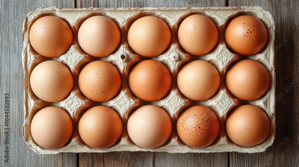 Fresh Chicken Eggs in Carton Box on Rustic Wooden Background for Culinary Delights Fresh Chicken Eggs in Carton Box on Rustic Wooden Background for Culinary Delights