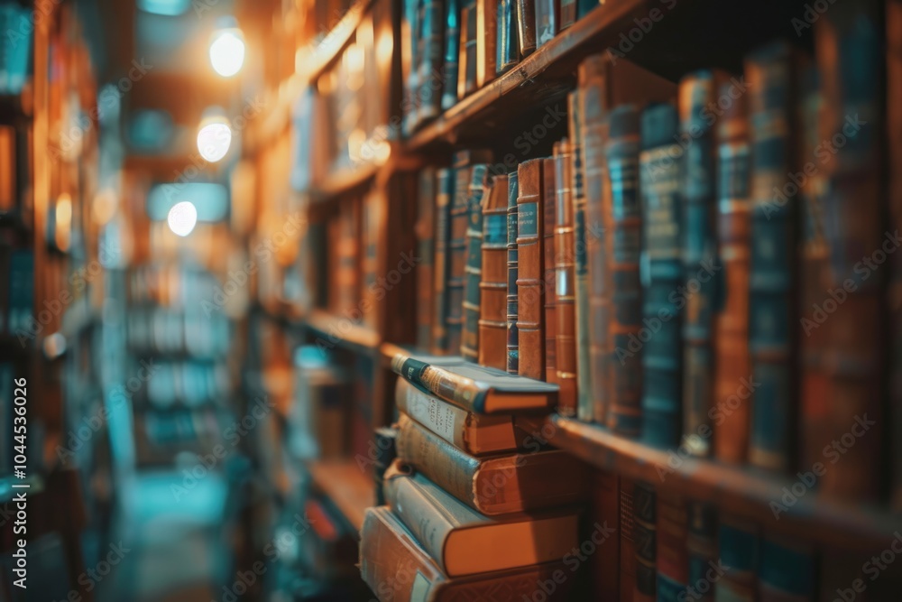 Blurry background of books on library bookshelf. Blurry background of books on library bookshelf.