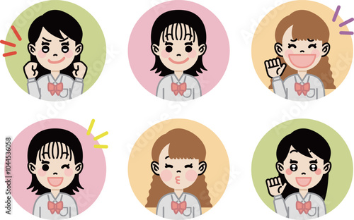 学生・女子高生のかわいいアイコンセット
