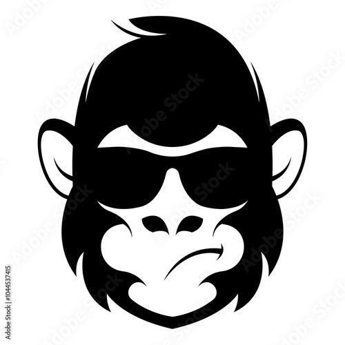 Monkey face in black and transparent background. Monkey head icon design element in black photo