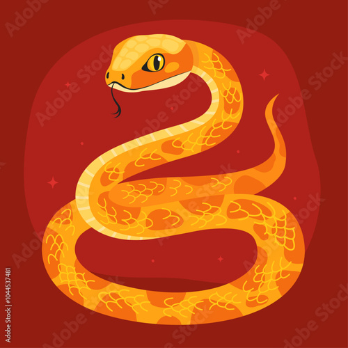 Wallpaper Mural Cute yellow snake on a red background. New Year of the Snake, Lunar New Year or Chinese New Year. Animal zodiac cartoon character, mascot, symbol of the year. Illustration for greeting card. Torontodigital.ca