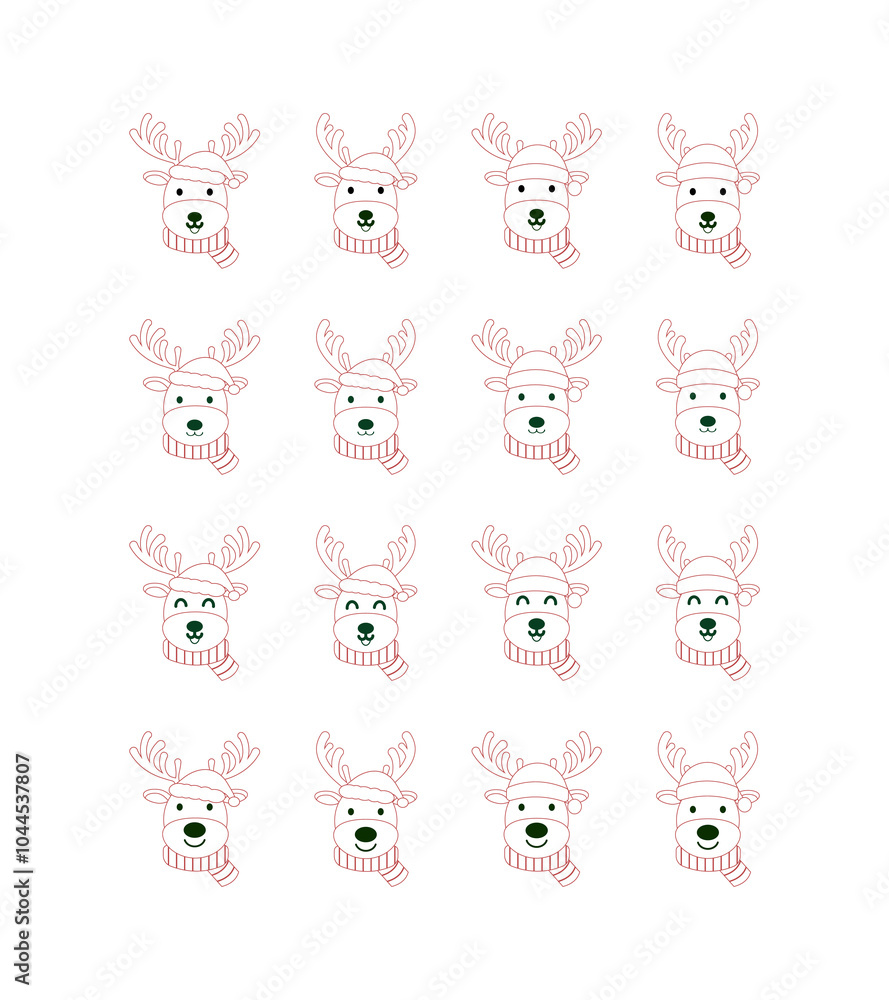 Collection of vector sketches of cute deer head line stickers Collection of vector sketches of cute deer head line stickers
