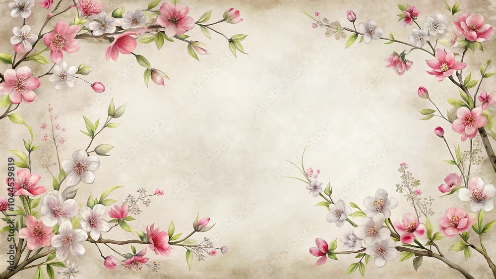 Serene spring flowers in Japanese ink wash painting style Serene spring flowers in Japanese ink wash painting style