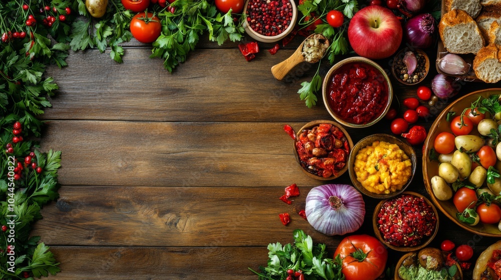 Fresh Ingredients on Rustic Wooden Table Fresh Ingredients on Rustic Wooden Table