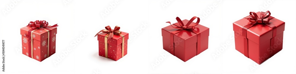 Obraz premium Festive red gift boxes, white isolated background