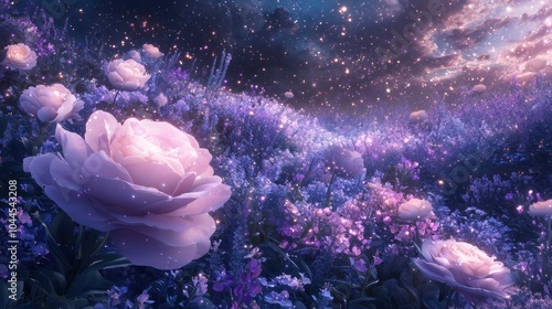 Celestial Floral Garden   Ethereal Blooms Amid the Cosmic Starscape