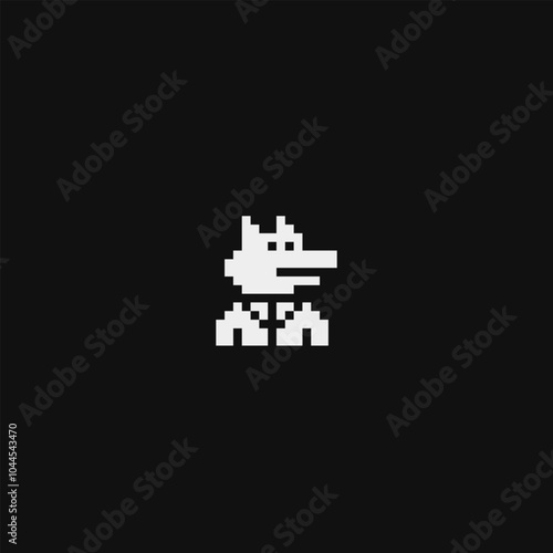 Pixel art fox, animal character 1-bit,  80-s, avatar, anthropomorphic face, cartoon vector icon, game user, web profile persons, people, social net portrait. 