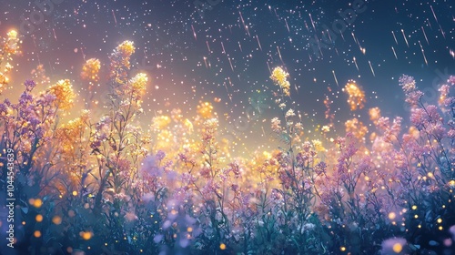 Celestial Garden of Stars   A Magical Night Scene with Glowing Flowers and Ethereal Lighting