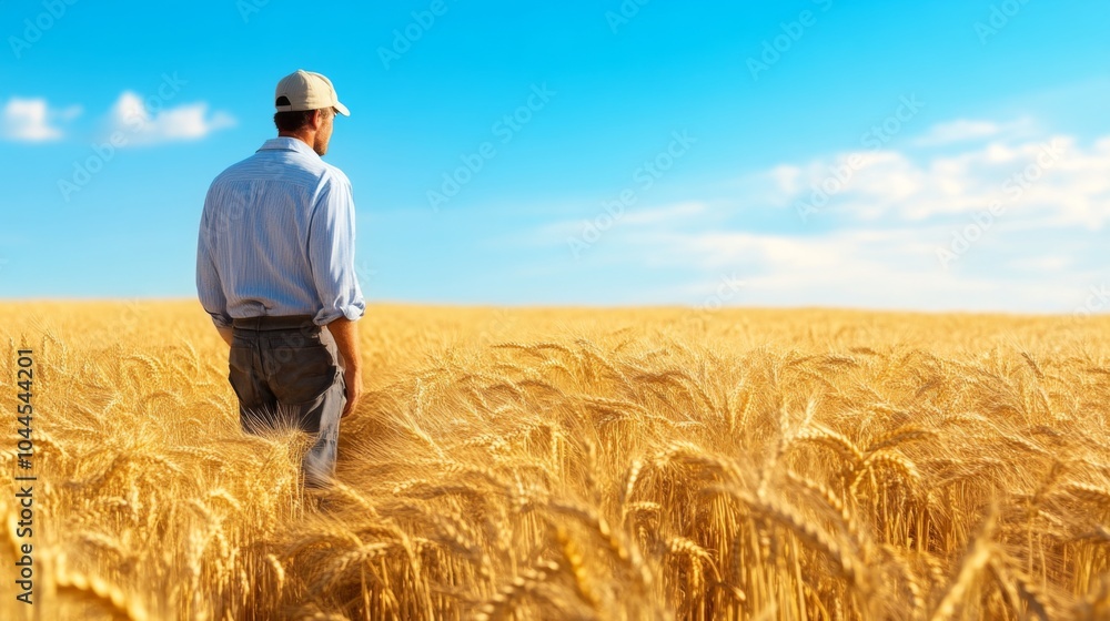 Golden Wheat Field: A Farmer Stands in a Field of Ripe Wheat Golden Wheat Field: A Farmer Stands in a Field of Ripe Wheat