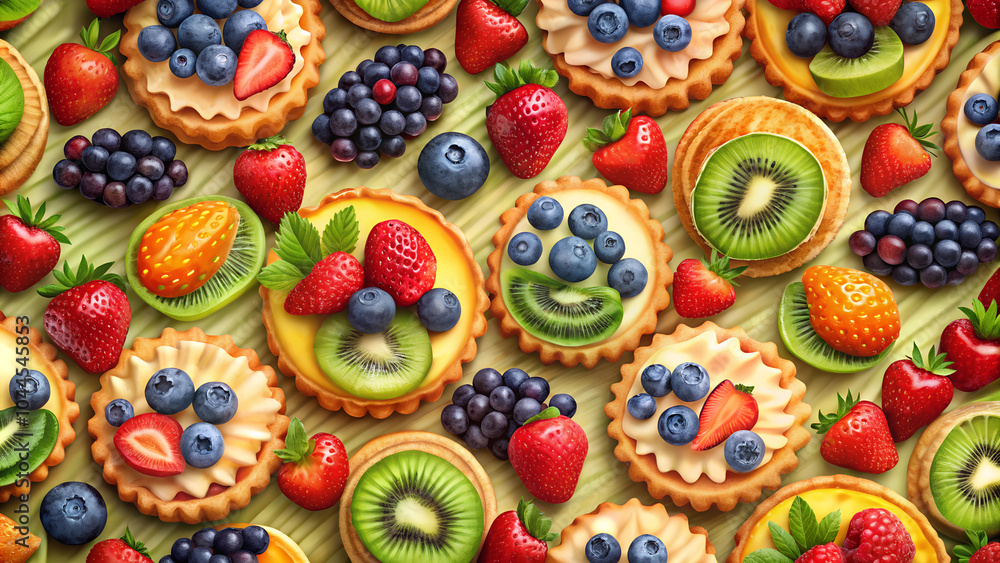 Seamless texture of Fruit Tart, realistic patterns, natural colors, soft lighting, high resolution Seamless texture of Fruit Tart, realistic patterns, natural colors, soft lighting, high resolution