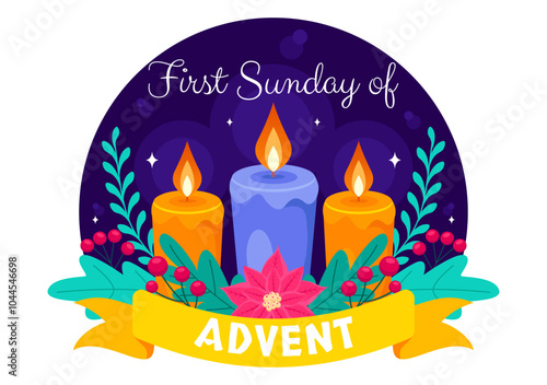 First Sunday of Advent or the Beginning of a New Church Year, Observed on November 27 with a Flat Style Background Vector Illustration