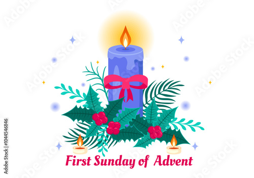 First Sunday of Advent or the Beginning of a New Church Year, Observed on November 27 with a Flat Style Background Vector Illustration