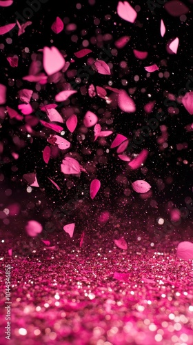 A cascade of pink petals falling against a shimmering background, creating a dreamy atmosphere.