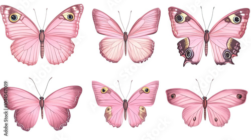 Decorative Collection of Pink Butterflies on a Transparent Background Generative AI