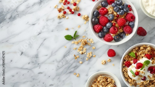 Elegant Breakfast Ensemble with Granola, Muesli, and Berries