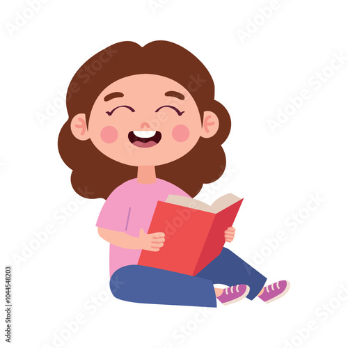 little girl sitting and reading book