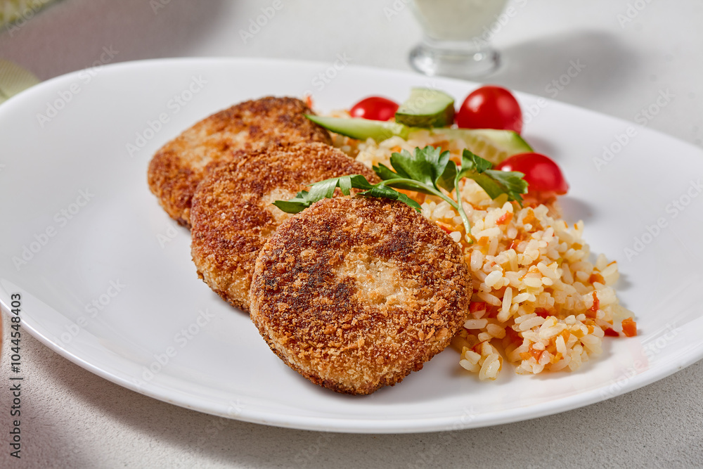 Tender Turkey Patties with Rice and Veggies on a Minimalist Plate Tender Turkey Patties with Rice and Veggies on a Minimalist Plate