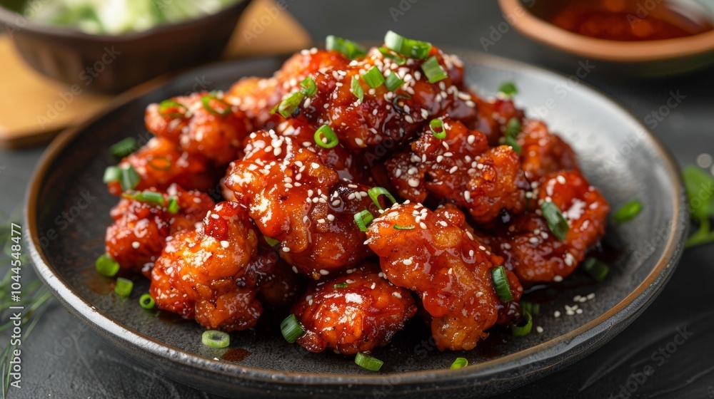 Delicious Sweet and Sour Chicken with Sesame Seeds and Green Onions Delicious Sweet and Sour Chicken with Sesame Seeds and Green Onions