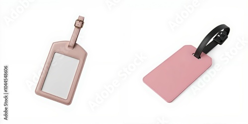 Luggage tags, pink and black, white isolate background